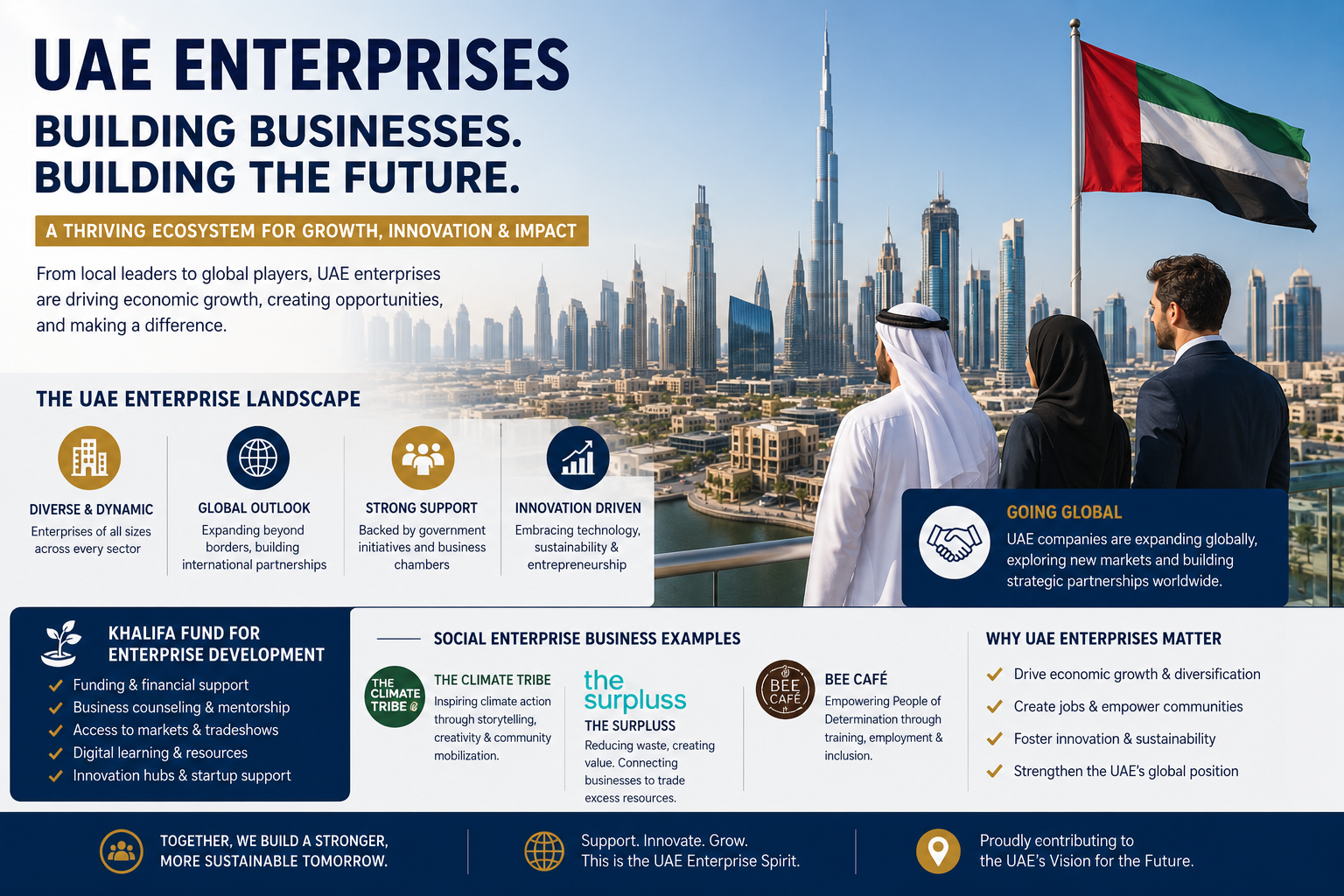 Khalifa Fund for Enterprise Development logo and MZN Hub AI-driven platform. UAE enterprises ecosystem supporting entrepreneurs and SMEs. Business collaboration.